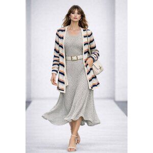 Minnie Rose Women’s 100% Cashmere Chevron Stripe Open Cardigan Size M